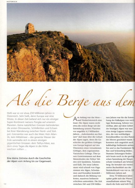Geographie-Artikel über die Entstehung der Alpen. Text, Konzept, Redaktion von Lina Bibaric